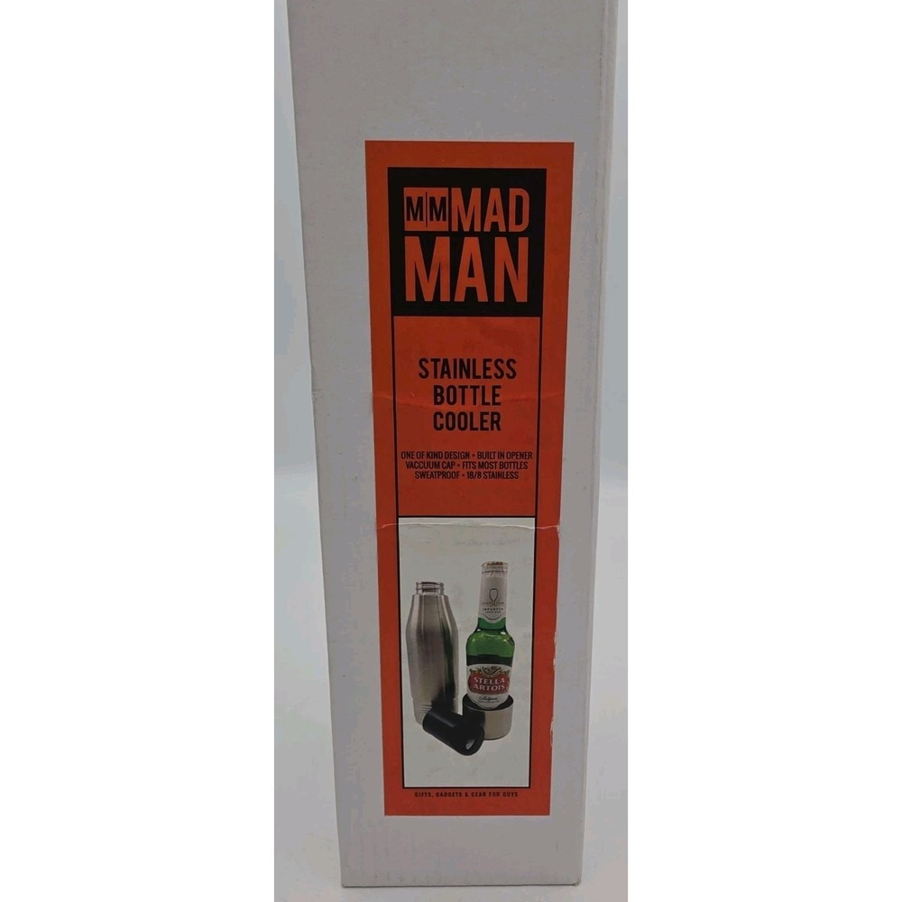 Madman Stainless Steel Bottle Cooler Insulated Silver Beer Holder Built-in Open